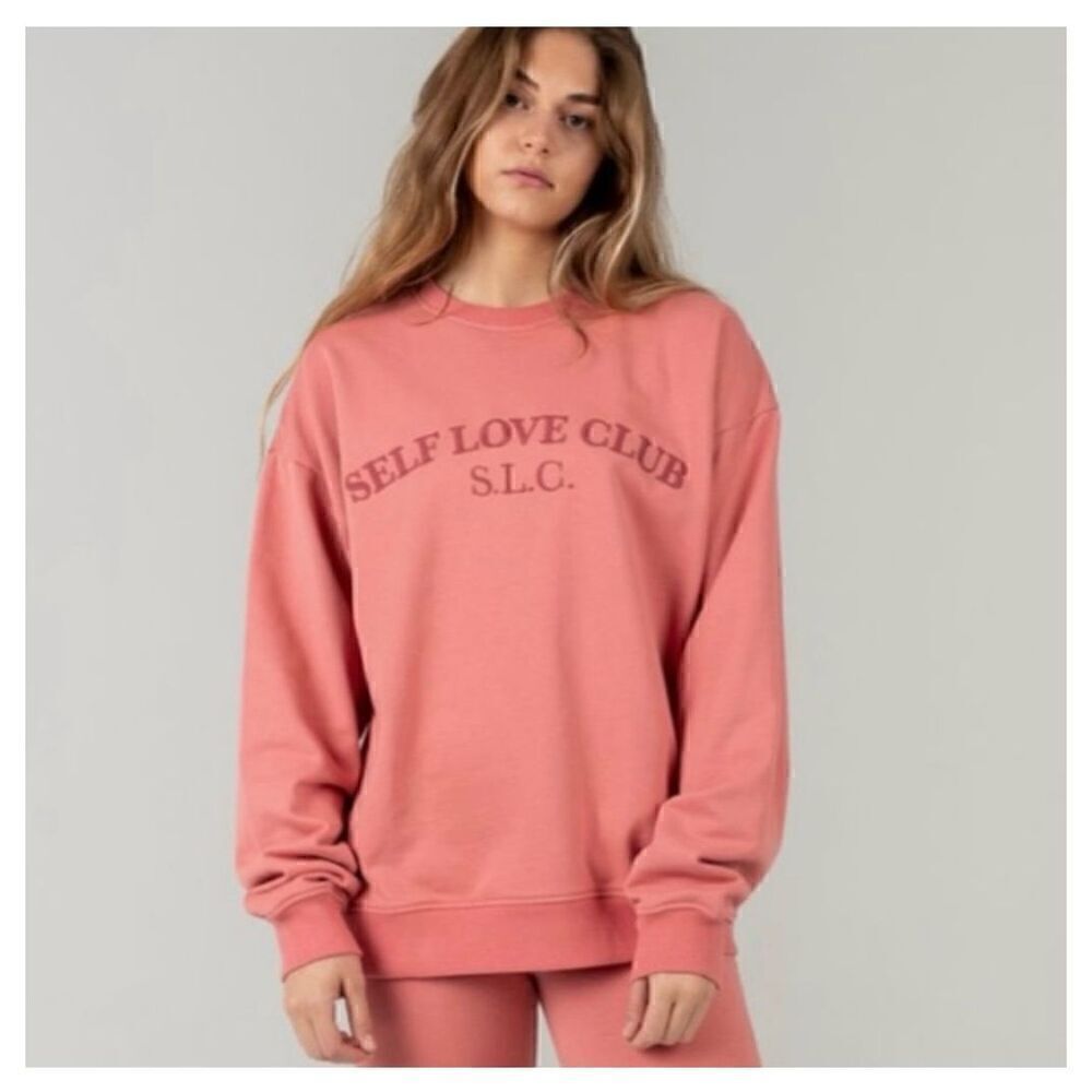 The Mayfair Group Self Love Club Rose Pink Embroidered Cotton Terry Crewneck Swe